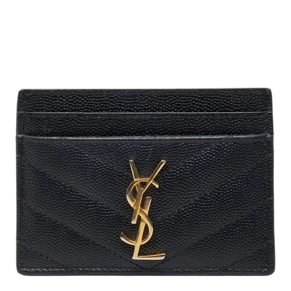 Saint Laurent YSL monogram Card Case Wallet pass black leather